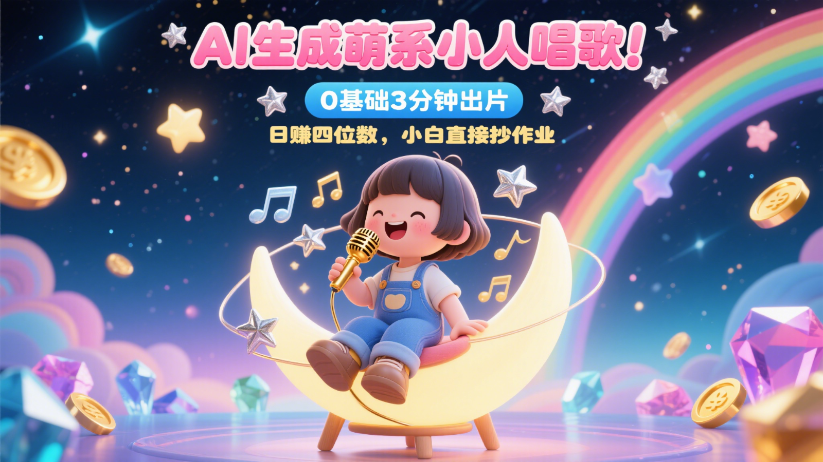AI生成萌系小人唱歌！0基础3分钟出片，28个作品涨粉9万，日赚四位数，小白直接抄作业网赚项目-副业赚钱-互联网创业-资源整合猫猫网创库