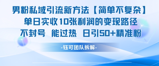 男粉私域引流新方法，单日收10张利润，日引流50+精准粉网赚项目-副业赚钱-互联网创业-资源整合猫猫网创库