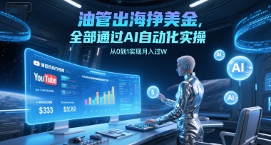 油管出海挣美金，全部通过AI自动化实操，从0到1实现月入过W网赚项目-副业赚钱-互联网创业-资源整合猫猫网创库
