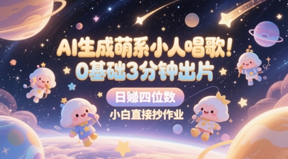 AI生成萌系小人唱歌，0基础3分钟出片，28个作品涨粉8.9W，单条最高19W赞，日入四位数，小白直接抄作业网赚项目-副业赚钱-互联网创业-资源整合猫猫网创库