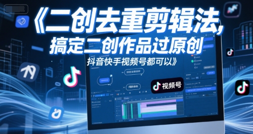 短视频二创去重剪辑法，搞定二创作品过原创，抖音快手视频号都可以网赚项目-副业赚钱-互联网创业-资源整合猫猫网创库