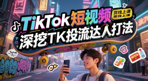 TikTok短视频带货线上课，深挖TK投流达人打法网赚项目-副业赚钱-互联网创业-资源整合猫猫网创库