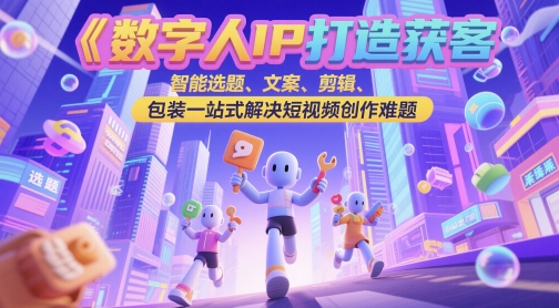 数字人IP打造获客变现实操课，智能选题、文案、剪辑、包装一站式解决短视频创作难题网赚项目-副业赚钱-互联网创业-资源整合猫猫网创库