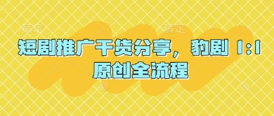 短剧推广干货分享，豹剧 1:1原创全流程网赚项目-副业赚钱-互联网创业-资源整合猫猫网创库