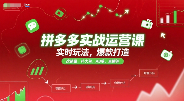 拼多多实战运营课，实时玩法，爆款打造，改销量，补大单，AB单，直播等(更新2025月)网赚项目-副业赚钱-互联网创业-资源整合猫猫网创库
