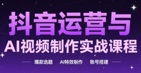 抖音运营与AI视频制作实战课程，爆款选题-AI特效制作-账号搭建网赚项目-副业赚钱-互联网创业-资源整合猫猫网创库