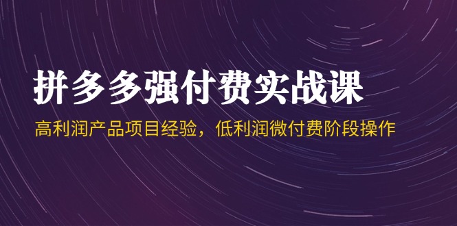 拼多多强付费实战课-44期，高利润产品项目经验，低利润微付费阶段操作网赚项目-副业赚钱-互联网创业-资源整合猫猫网创库