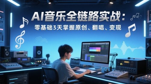 AI音乐全链路实战变现课：零基础3天掌握原创、翻唱、变现网赚项目-副业赚钱-互联网创业-资源整合猫猫网创库