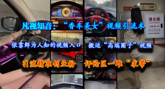 凡视知音：“香车美女”视频引流术，依靠鲜为人知的视频入口，搬运“高端圈子”视频，引流精准创业粉，评论区一堆“求带”网赚项目-副业赚钱-互联网创业-资源整合猫猫网创库