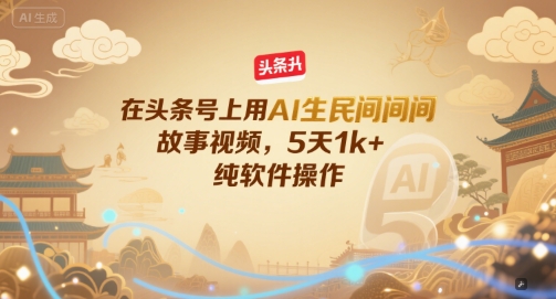 在头条号上用AI生民间故事视频，5天1k+，纯软件操作网赚项目-副业赚钱-互联网创业-资源整合猫猫网创库