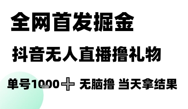 全网首发掘金抖音无人直播撸礼物，单号1k +无脑撸，当天拿结果【揭秘】网赚项目-副业赚钱-互联网创业-资源整合猫猫网创库