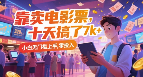 靠卖电影票，十天搞了7k+，小白无门槛上手，零投入【揭秘】网赚项目-副业赚钱-互联网创业-资源整合猫猫网创库