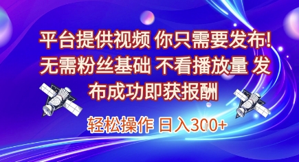平台提供视频，你只需要发布， 无需粉丝基础，不看播放量，发布成功即获报酬，日入3张【揭秘】网赚项目-副业赚钱-互联网创业-资源整合猫猫网创库