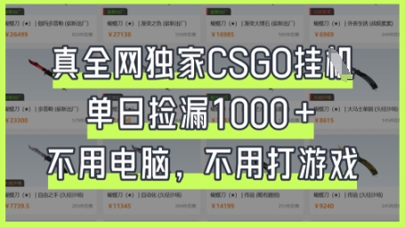 真全网独家CSGO挂G，单日捡漏1k+【揭秘】网赚项目-副业赚钱-互联网创业-资源整合猫猫网创库