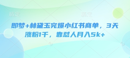 即梦+林黛玉完爆小红书商单，3天涨粉1千，靠怼人月入5k+网赚项目-副业赚钱-互联网创业-资源整合猫猫网创库