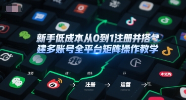 新手低成本从0到1注册并搭建多账号全平台矩阵操作教学，手机号-邮箱-IP-工具网赚项目-副业赚钱-互联网创业-资源整合猫猫网创库