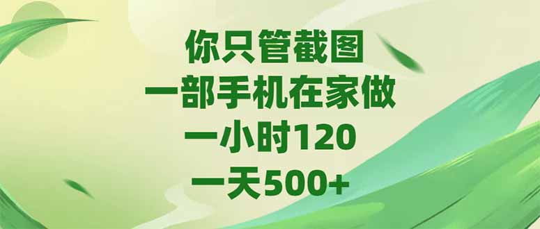 你只管截图，一部手机在家做，一小时120，-天500+网赚项目-副业赚钱-互联网创业-资源整合猫猫网创库