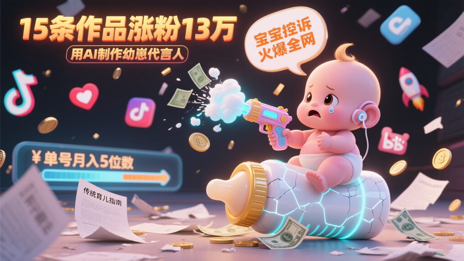 用AI制作幼崽代言人，宝宝的控诉火爆全网，15条作品涨粉13万，单号月入5位数实操教程网赚项目-副业赚钱-互联网创业-资源整合猫猫网创库