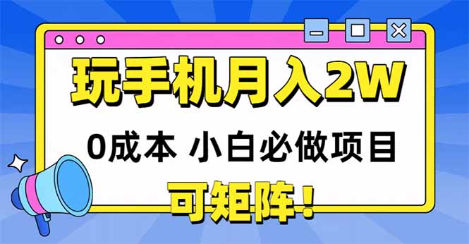 玩玩手机月入20000+，0成本小白必做项目，可矩阵网赚项目-副业赚钱-互联网创业-资源整合猫猫网创库