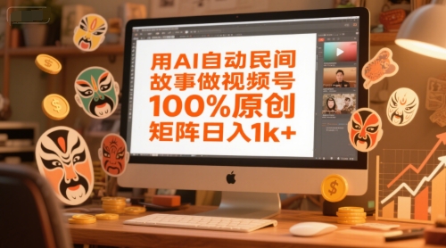 用AI自动民间故事做视频号，100%原创，矩阵日入1k+网赚项目-副业赚钱-互联网创业-资源整合猫猫网创库
