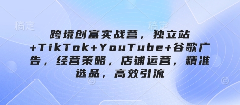 跨境创富实战营，独立站+TikTok+YouTube+谷歌广告，经营策略，店铺运营，精准选品，高效引流网赚项目-副业赚钱-互联网创业-资源整合猫猫网创库
