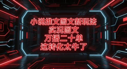 小说推文图文新玩法，实况图文，万播二十单，这转化太牛了！网赚项目-副业赚钱-互联网创业-资源整合猫猫网创库