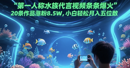 第一人称水族代言视频条条爆火，20条作品涨粉8.5W，小白轻松月入五位数网赚项目-副业赚钱-互联网创业-资源整合猫猫网创库