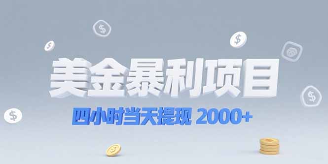 美金暴利项目，四小时当天提现 2000+机会留给会选赛道的人网赚项目-副业赚钱-互联网创业-资源整合猫猫网创库