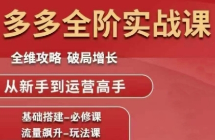 拼多多全阶实战课程，全维攻略，破局增长，从新手到运营高手网赚项目-副业赚钱-互联网创业-资源整合猫猫网创库