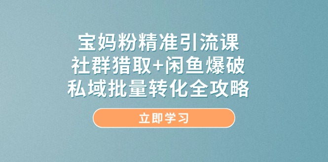宝妈粉精准引流课，社群猎取+闲鱼爆破，私域批量转化全攻略网赚项目-副业赚钱-互联网创业-资源整合猫猫网创库