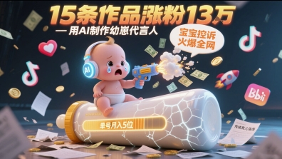 用AI制作幼崽代言人，宝宝的控诉火爆全网，15条作品涨粉13W，单号月入5位数实操教程网赚项目-副业赚钱-互联网创业-资源整合猫猫网创库