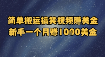 简单搬运搞笑视频挣美金，新手一个月入1k美金网赚项目-副业赚钱-互联网创业-资源整合猫猫网创库